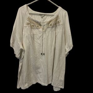 Lucky Brand top Womens 3X Long Sleeve embroidered Boho lagenlook peasant hippie